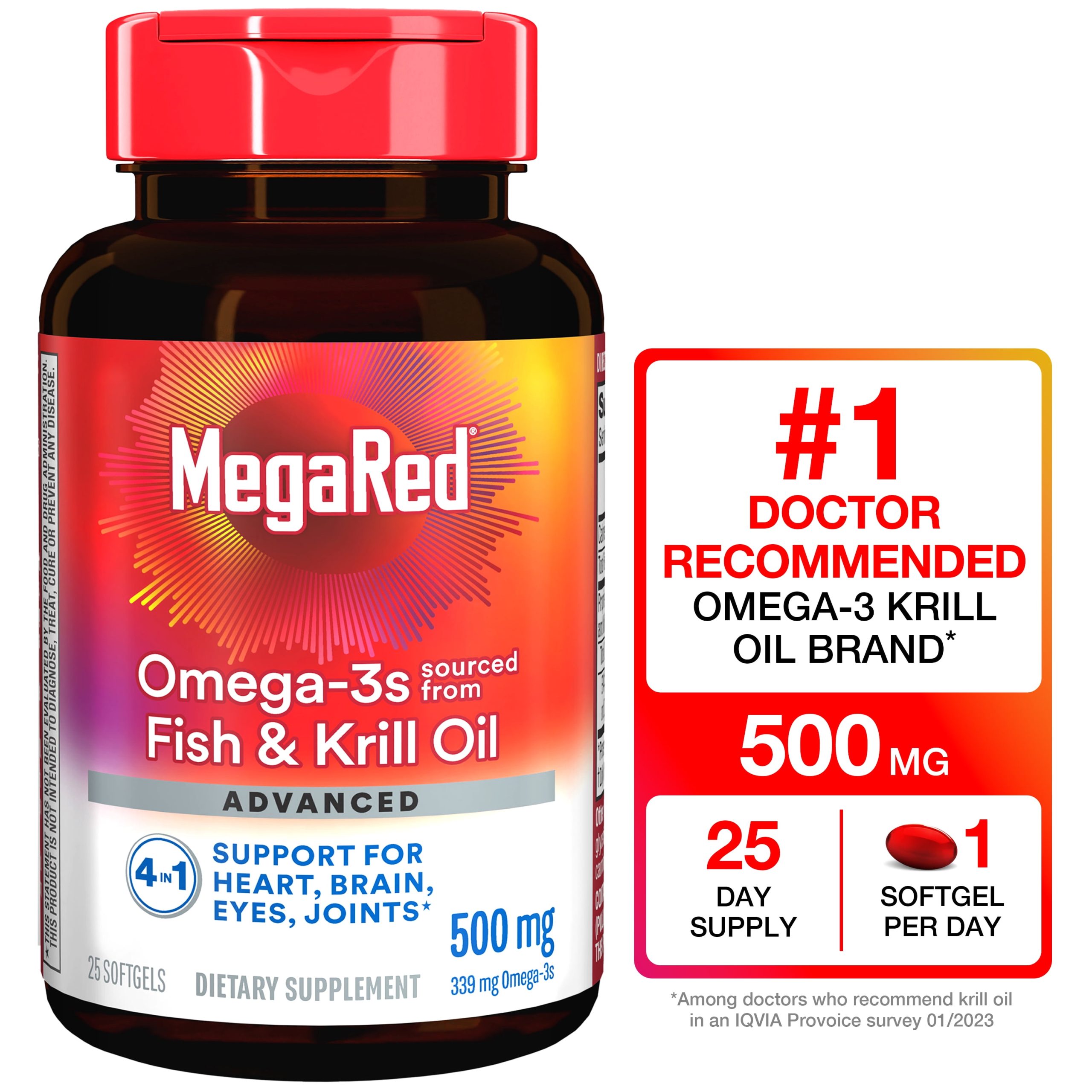 MegaRed-Advanced-4in1-500mg-Omega-3-Fish-Krill-Oil-Supplements-Heart-Brain-Eyes-Joints-Health-25-Softgels_68c82eb2-01c7-4ed4-9f9a-9eb2b801b972.c56735be2f19ae7dee022e8636fbd4f7.jpeg MegaRed Advanced 4in1 500mg Omega-3 Fish Krill Oil Supplements, Heart Brain Eyes Joints Health Omega 3, 25 Softgels - Image 1