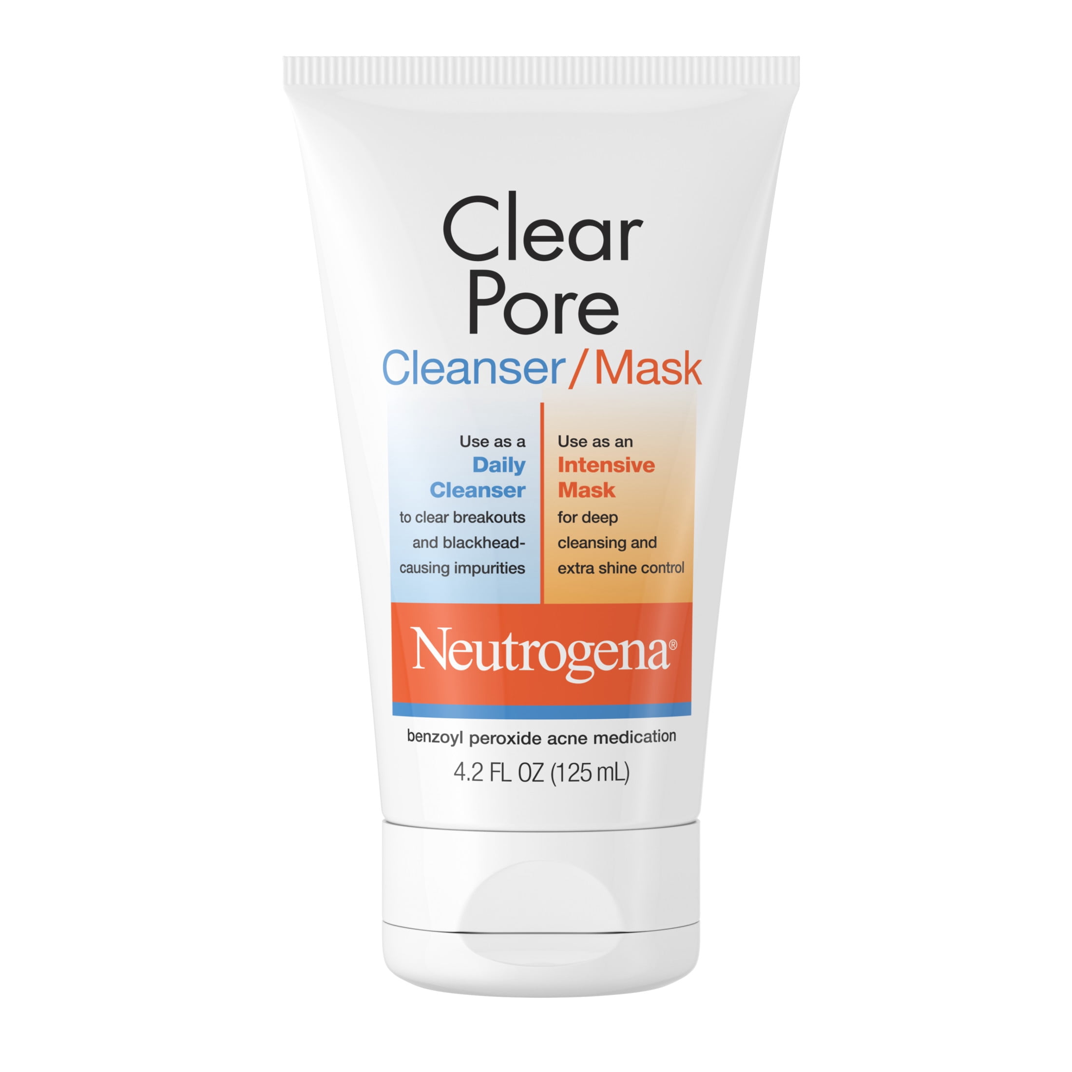 Neutrogena-Clear-Pore-2-in-1-Facial-Cleanser-Clay-Mask-4-2-fl-oz_83f8e5ae-dd79-47aa-8b2a-252cfd861565.8b3832ee6c95a804a7f6accaf967cde1.jpeg Neutrogena Clear Pore 3.5% Benzoyl Peroxide Face Wash & Acne Treatment Mask, 4.2 fl oz - Image 1
