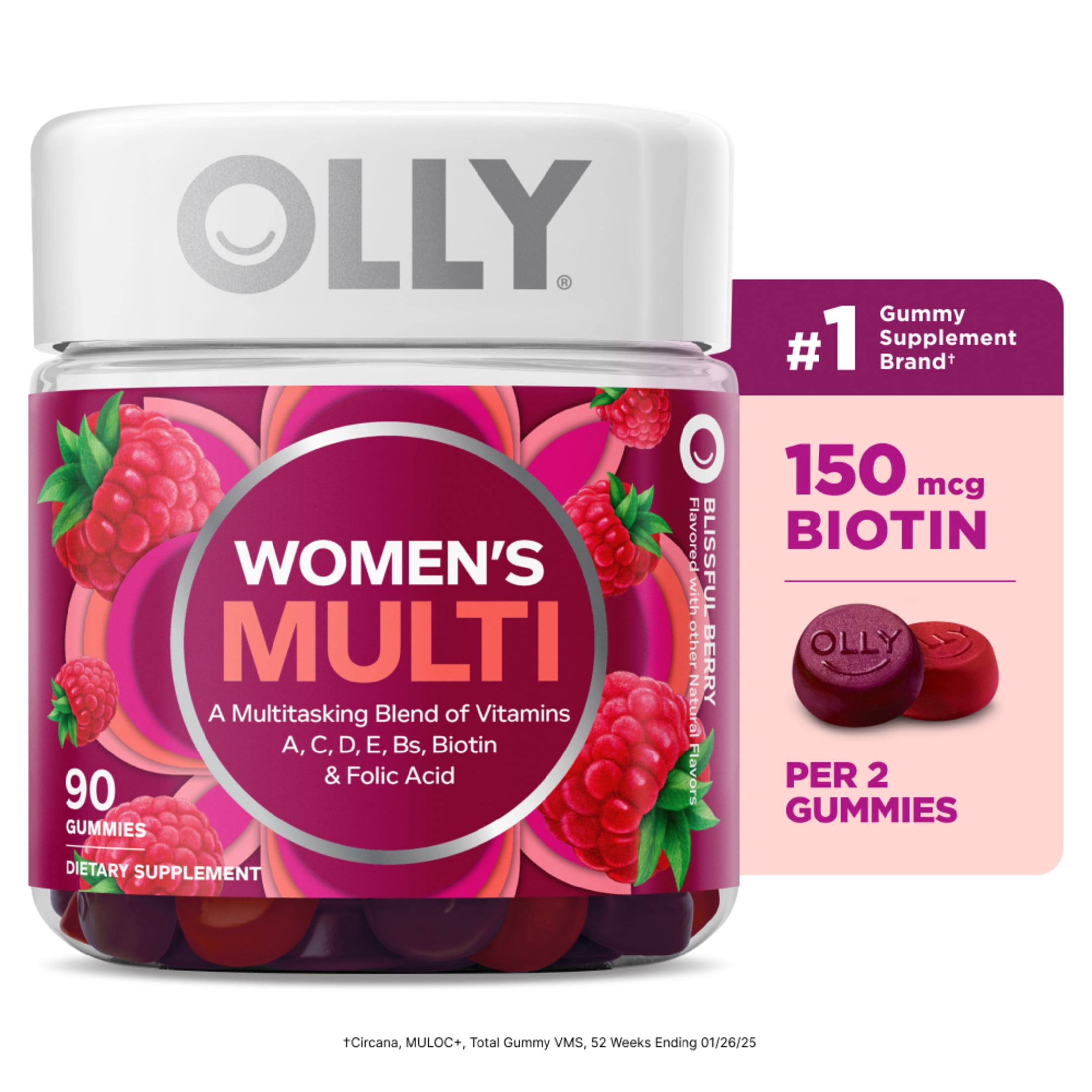 OLLY-Women-s-Multivitamin-Gummy-Vitamins-A-D-C-E-Biotin-Folic-Acid-Berry-Flavor-90-Ct_cc4c0bb8-549c-4c5e-b472-639e25761b82.0877804e9f8a84330d5250f33ae29c49.jpeg OLLY Women's Multivitamin Gummy Supplement, Vitamins A, D, C, E, Biotin, Folic Acid, 90 Count - Image 1
