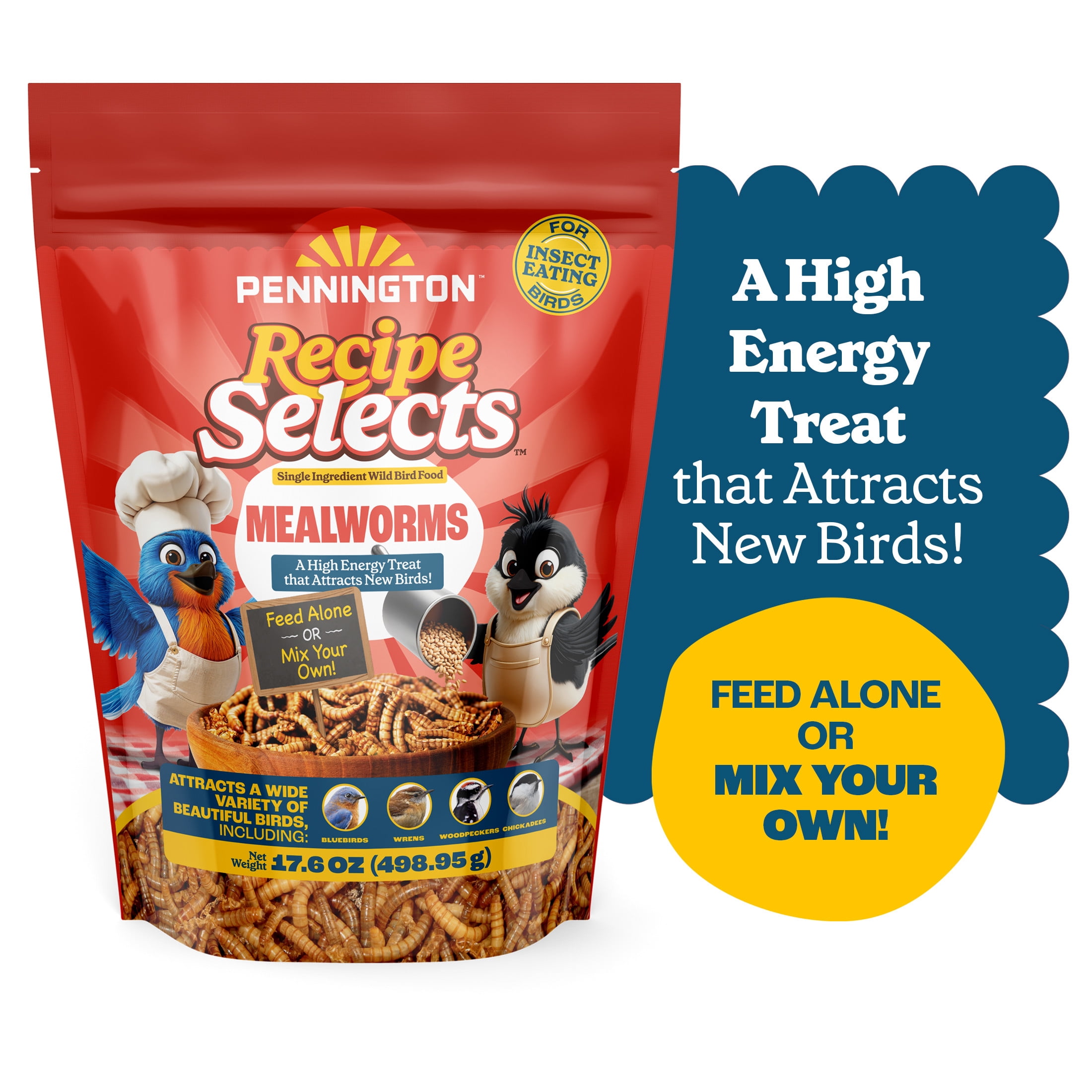Pennington-Select-Mealworms-Bluebird-and-Wild-Bird-Food-17-6-oz-Bag-1-Pack-Dry_c4692ec7-d271-4aa6-af41-b278d90328de.7821f388c1414adb33c7b17e6f2a83d5.jpeg Pennington Recipe Selects Dried Mealworms for Birds, Bluebird and Wild Bird Food for Outside Feeder, 17.6 oz Bag, 1 Pack - Image 1