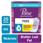 Poise Incontinence Pads for Women, 4 Drop Moderate Absorbency, Regular Length, 20 Count