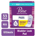 Poise Women's Incontinence Pads, Ultimate Absorbency, Regular Length (33 Count)