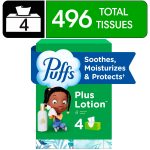 Puffs Plus Lotion Facial Tissues, 4 Family Boxes, 124 tissues per box