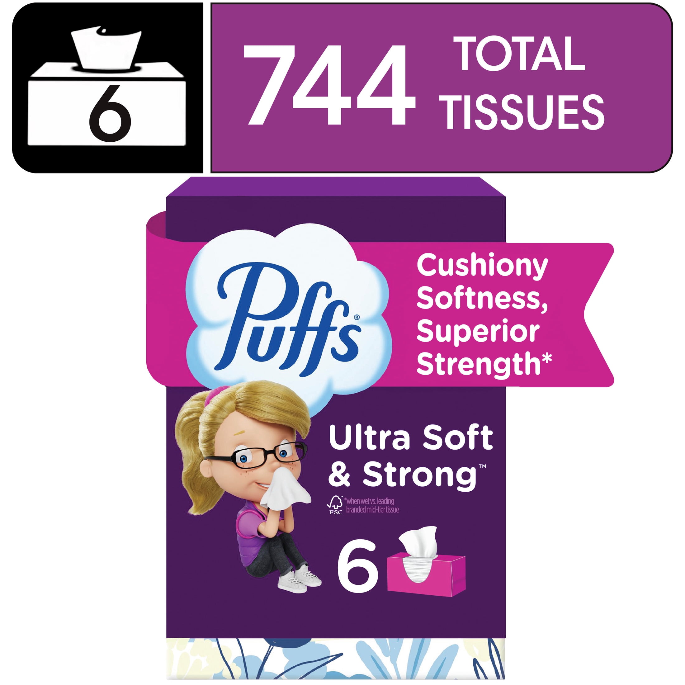 Puffs-Ultra-Soft-Facial-Tissues-6-Family-Size-Boxes-124-Facial-Tissues-per-Box_5753275b-6c0a-415c-8e8c-cbc4a8bbf122.060605102fa5afd900a82999597852af.jpeg Puffs Ultra Soft Facial Tissues, 6 Family Size Boxes, 124 Tissues per Box - Image 1