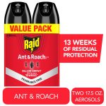 Raid Ant & Roach Insect Killer, Fragrance Free Bug Spray, Insect Spray, 17.5 oz, 2 Count