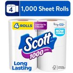 Scott 1000 1-Ply Toilet Paper, 4 Rolls, 1,000 Sheets per Roll