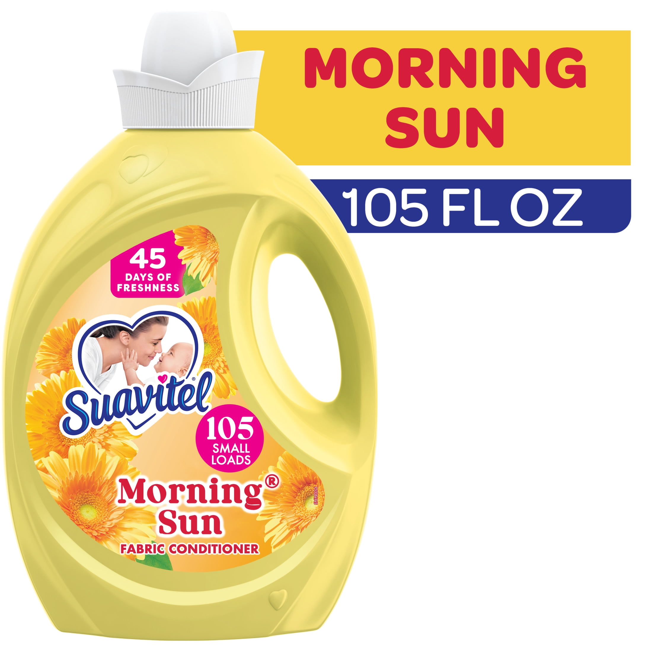 Suavitel-Liquid-Fabric-Softener-and-Conditioner-Morning-Sun-105-oz-105-Small-Loads_2ef003b6-066b-4216-93d2-f34fb451dea6.a36b3a5e989260566a9b6f178f4233e0.jpeg Suavitel Fabric Conditioner, Liquid Fabric Softener, 45 Days of Freshness, Morning Sun Scent, 105 fl oz - Image 1
