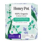 Honey Pot 100% Organic Cotton Cover Cooling Herbal Infusion Overnight Pads, 12 Count