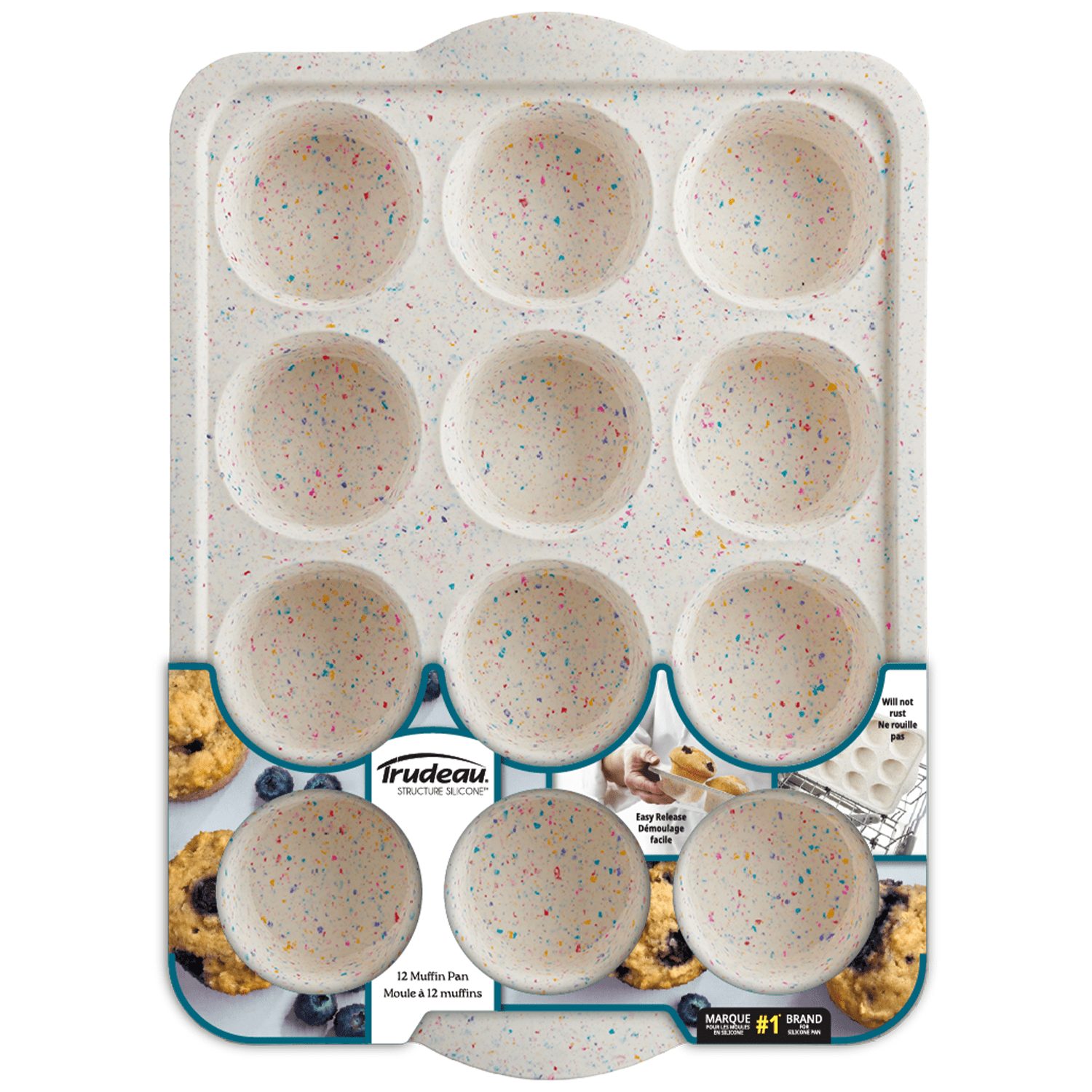 Trudeau-Silicone-12-Count-Muffin-Pan-Multicolor-Confetti-Dishwasher-Safe_a7229314-62f6-4b08-8d2d-0ff2d2c0f48e.ea35cbaa0f33c718fc8fcb8030b97508.jpg Trudeau Silicone 12ct Muffin & Cupcake Pan – Perfect for Bites, Small Pies, Egg Bites, Rice Krispies Treats, Cheesecake Cups & More - Image 1