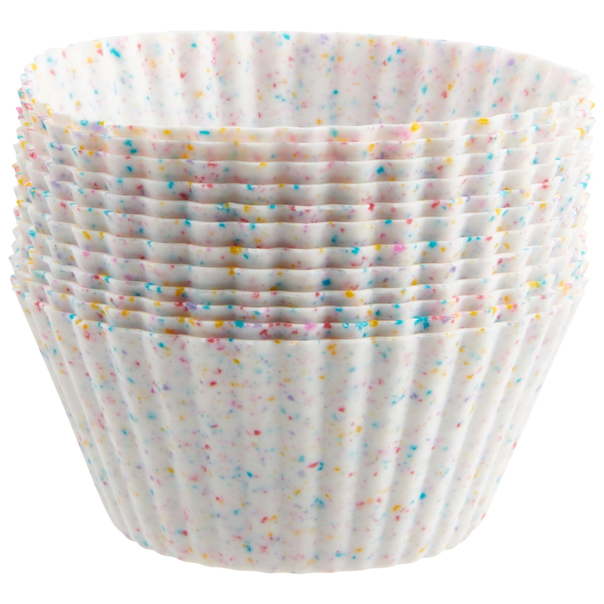 Trudeau-Silicone-12-Count-Standard-Muffin-Baking-Cups-Cake-Pan-Multi-Color-Confetti-Dishwasher-Safe_c3b53396-35a1-48a9-9f13-626e6d455fe4.a6d2dcb546f60bb6861d984409df62ab.jpeg Trudeau Reusable Silicone Baking Cups, 12 Pack – for Muffins, Cupcakes, Bites, Small Pies, Egg Bites, Tartlets, Quiches, Cheesecake Bites, Rice Krispies Treats, Snack & Fruit Bites - Image 1