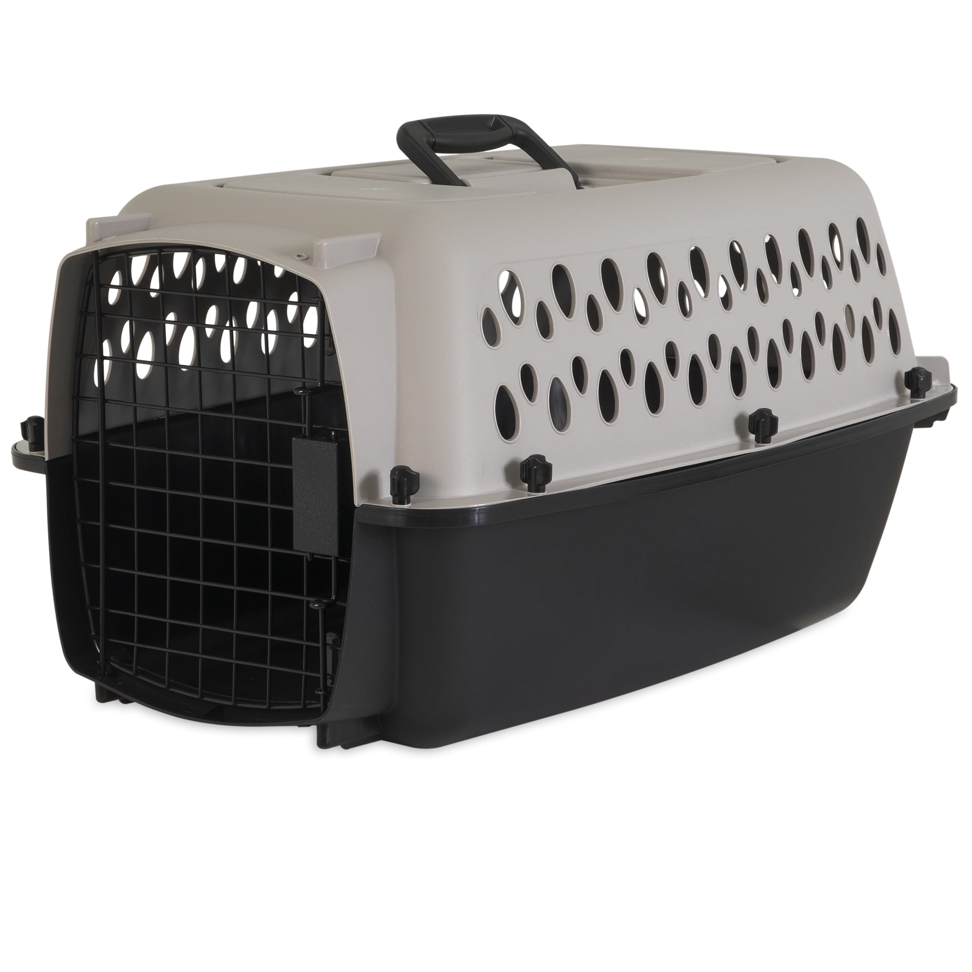 Vibrant-Life-Pet-Kennel-Small-23-Dog-Crate-Plastic-Travel-Pet-Carrier-for-Pets-up-to-15-lb-Grey_80fcda33-f07a-4e4b-8eef-f09913e094ac.a0f8e5e3b783b401c28ad30131cc1be5.jpeg Vibrant Life Small Plastic Hard-Sided Pet Carrier, Black and Gray, 15 lb Limit - Image 1