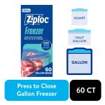 Ziploc Brand Freezer Food Storage Bags, School Supplies, with Grip 'n Seal Technology, Zipper, Gallon, 60 Count