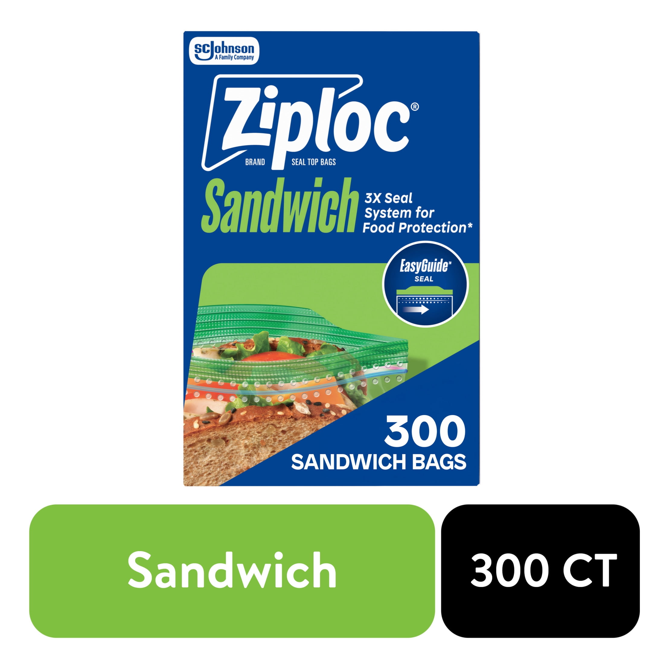 Ziploc-Sandwich-Bag-Grip-n-Seal-Technology-300-Count_554ffdb8-a57d-4a15-a121-fdcf31009757.809af14f52de57eea031e9bf787ea6d0.jpeg Ziploc® Brand Sandwich Bags with EasyGuide™ Texture, Grip 'n Seal Technology™, Food Storage, Zipper, 300 Count - Image 1