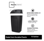 Mainstays Kitchen Trash Can, 13 Gallon Plastic Garbage Bin with Swing Top Lid, Black - Image 2