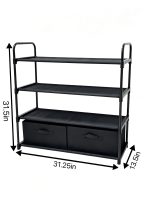 Mainstays 4-Shelf Closet Organizer with 2 Fabric Bins, Black, Metal Frame - Image 2