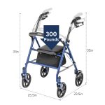 Drive Medical Four Wheel Rollator Rolling Walker with Fold Up Removable Back Support, Blue - Image 6