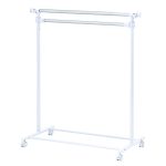 Mainstays Adjustable 2-Tier Rolling Clothes Rack with Locking Wheels, Steel, Silver/White - Image 3